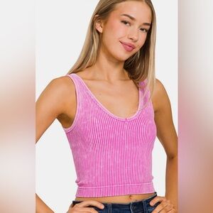 Zenana Ribbed Cropped Reversible Tank – Pink (S/M)